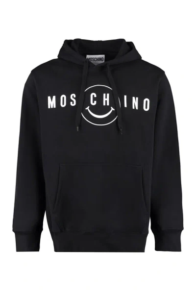 Moschino Logo印花棉质连帽卫衣 In Black