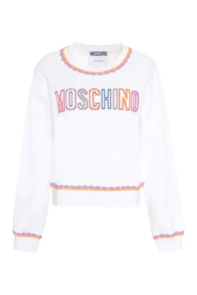 Moschino Logo Detail Cotton Sweatshirt In White