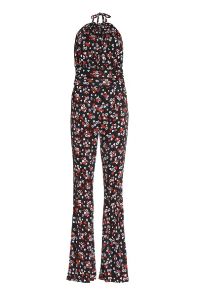 Moschino Floral-print Halter-neck Jumpsuit In Black