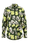 Msgm Cotton Shirt With Floral Print And Collar In Green