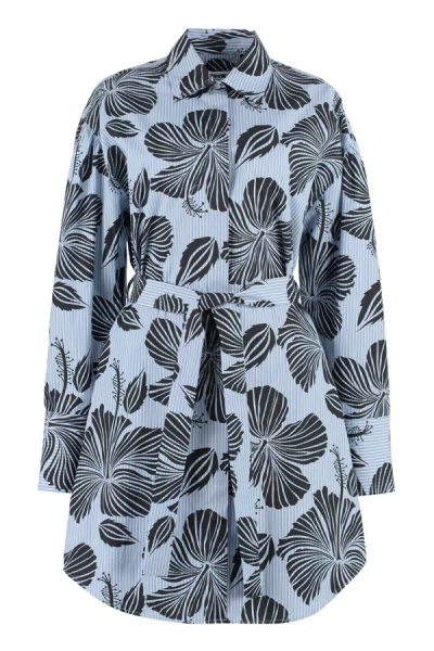 Msgm Printed Shirtdress In Blue