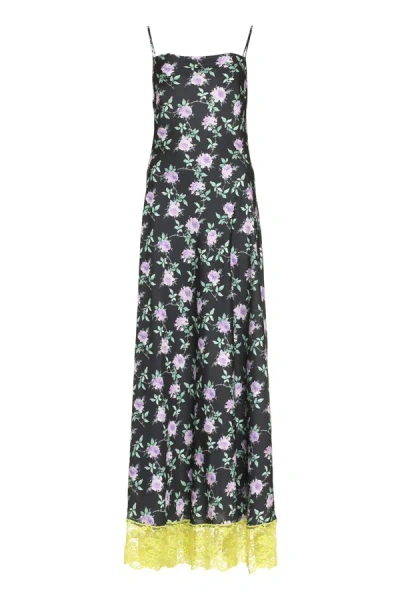 Msgm Floral-print Maxi Dress In Black