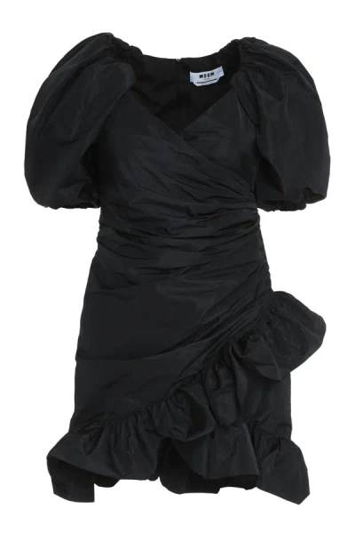Msgm Puffed Sleeve Dress In Black