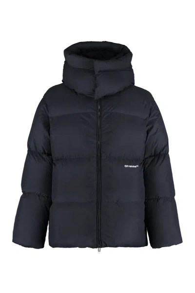 Off-white Hooded Full-zip Down Jacket In Black