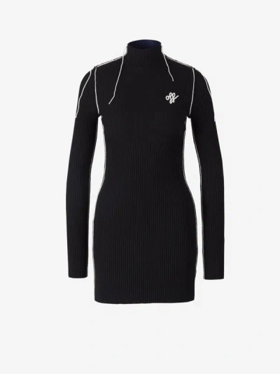 Off-white Wool Knitted Dress In Black And White
