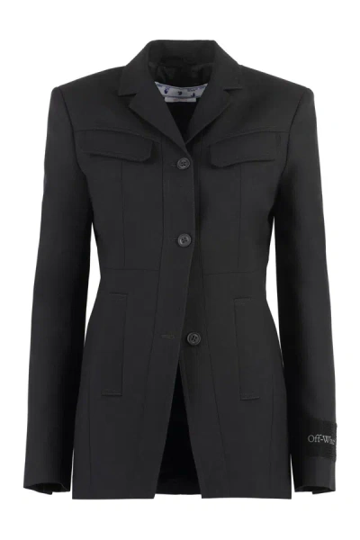 Off-white Wool Single-breasted Blazer In Black