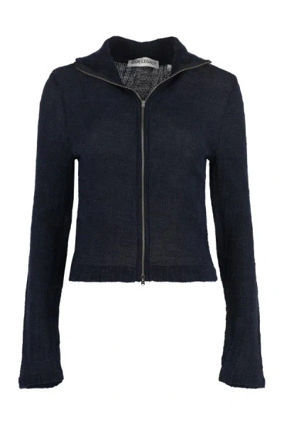 Our Legacy High Collar Zipped Cardigan In Blue