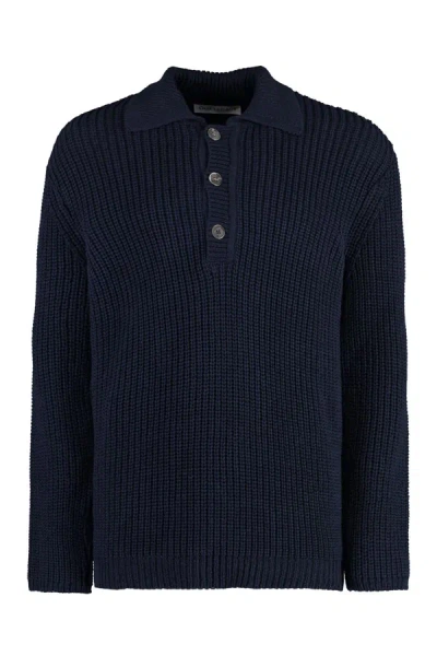 Our Legacy Knitted Cotton Polo Shirt In Blue