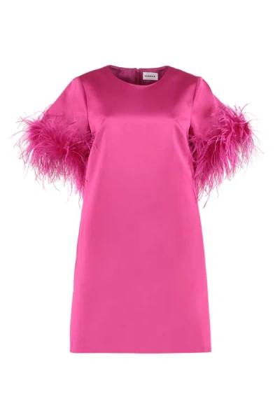 P.a.r.o.s.h Feather-trim Satin Dress In Pink