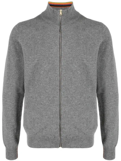 Paul Smith Cashmere Zip-up Cardigan In Grey