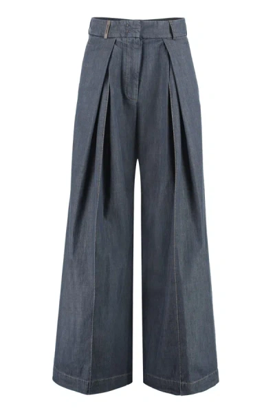 Peserico Cotton Baggy Trousers In Grey
