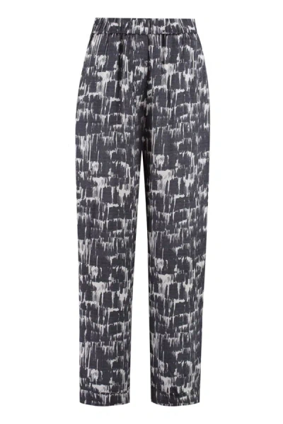 Peserico Printed Satin Trousers In Blue