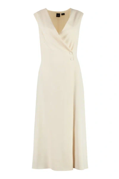 Pinko Anonimo Crepe Stretch Long Dress In Panna