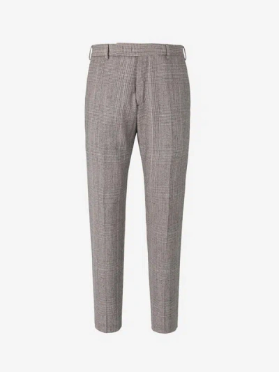 Pt01 Prince Of Wales Trousers In Beige And Brown