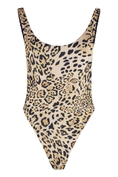 Reina Olga Beige Funky One-piece Swimsuit In Leopardo Suede