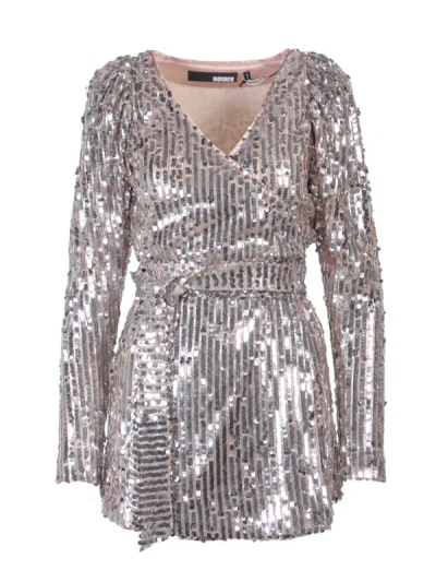 Rotate Birger Christensen Bridget Embellished Midi Wrap Dress In Grey