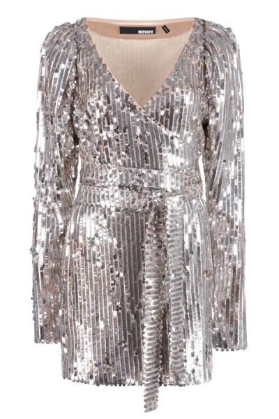 Rotate Birger Christensen Briiidget Sequin Wrap Dress In Silver