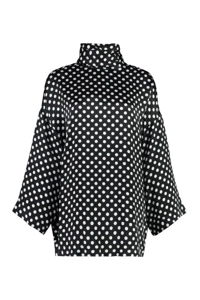 Saint Laurent Polka Dotted Satin Blouse In Black