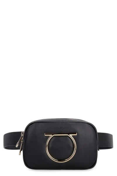 Ferragamo Salvatore  Vela Leather Belt Bag With Maxi Logo In Black