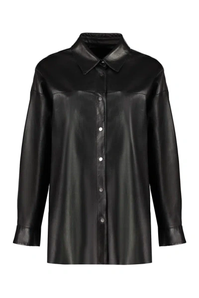 Salvatore Santoro Leather Shirt In Black