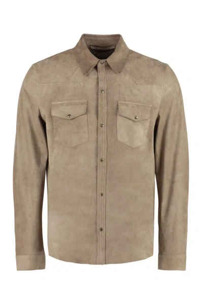 Salvatore Santoro Button-up Leather Shirt In Sand