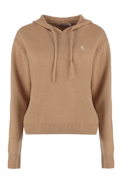 Sporty And Rich Fine Knit Drawstring Hoodie In Brown