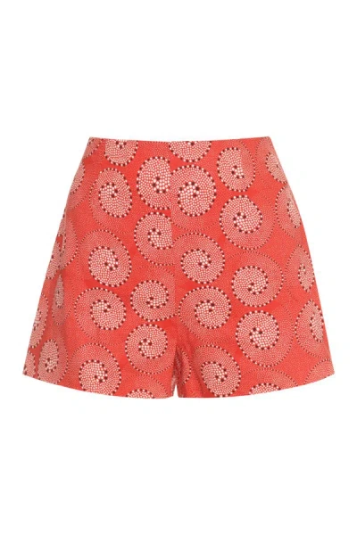 Staud Oscar Printed Linen Shorts In Red