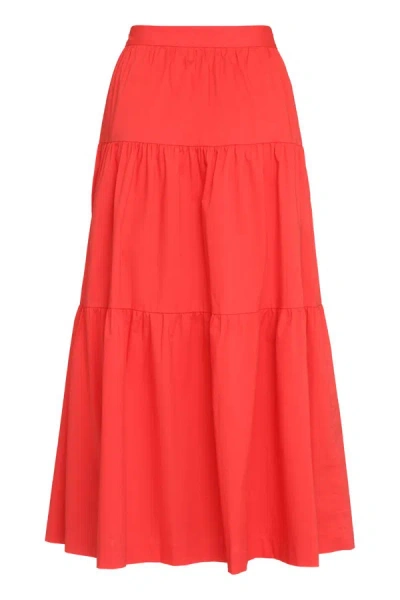 Staud Sea Cotton Midi Skirt In Red