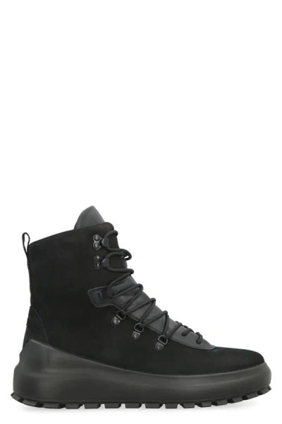 Stone Island Suede Leather Lace-up Ankle Boots In Black