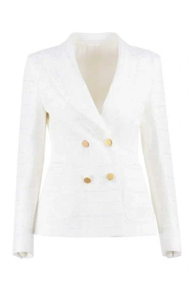 Tagliatore J Cindy Double-breasted Long Blazer In White