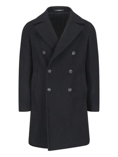 Tagliatore Notched-lapels Double-breasted Coat In Black