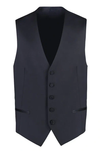 Tagliatore Virgin Wool Single-breast Waistcoat In Blue