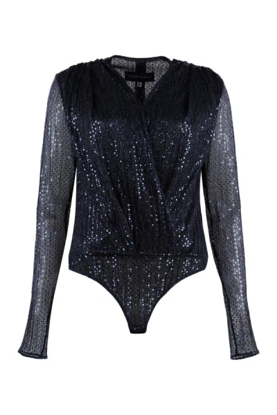 Talbot Runhof Sequin Bodysuit In Blue