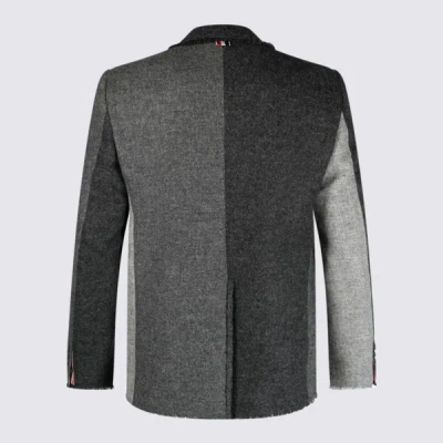 Thom Browne Light And Dark Grey Wool Blazer In Lt Grey