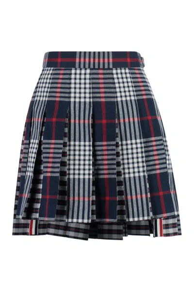 Thom Browne Check Cotton Madras Mini Skirt In Azul