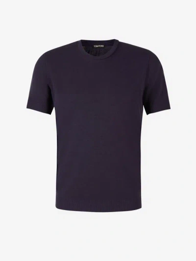 Tom Ford Plain Cotton T-shirt In Blau Nit