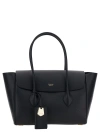 FERRAGAMO BLACK TOTE BAG WITH LOGO AND PLAQUE DETAIL IN HAMMERED LEATHER WOMAN