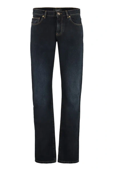 Versace 5-pocket Straight-leg Jeans In Washed Black