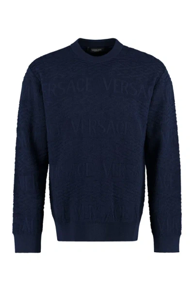 Versace Navy 'la Greca' Sweater In Blue