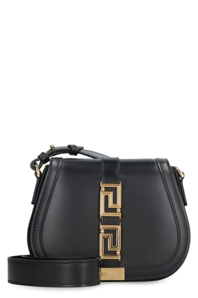 Versace Greca Goddess Medium Leather Shoulder Bag In Black/ Gold