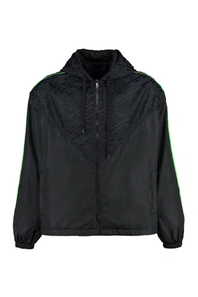 Versace Hooded Nylon Jacket In Black