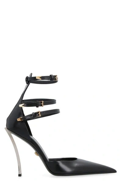 Versace Leather Pointy-toe Pumps In Black