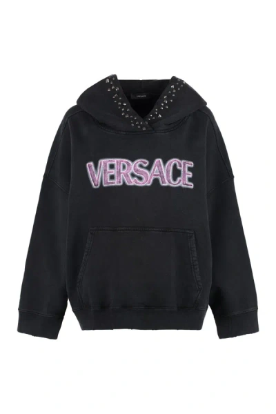 Versace Hoodie In Black,fuchsia