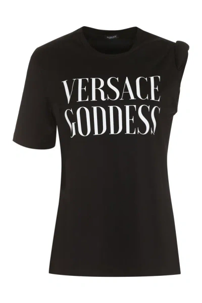 Versace T-shirt With Slogan Print In Black