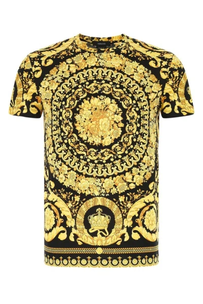 Versace T-shirt Jersey Cotton Bio Stampa Barocco Classic In Black