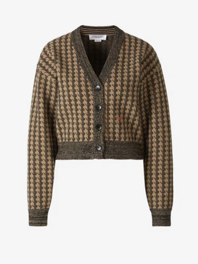 Victoria Beckham Monogram Knit Cardigan In Beige And Black