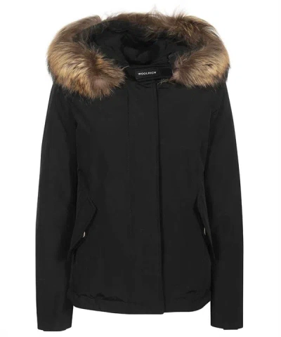 Woolrich Fur Hood Short Parka In Black