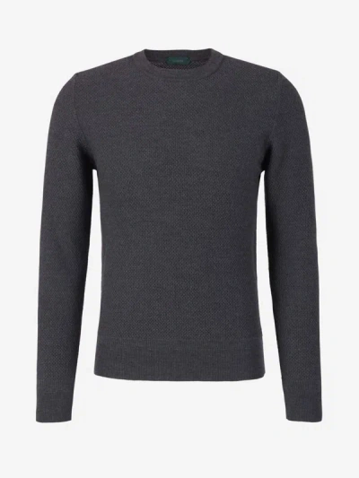 Zanone Textured Knit Sweater In Charcoal Grey