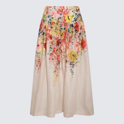 Zimmermann Ivory Midi Skirt In Ivory Floral