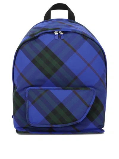 Burberry Straps Adjustables Checkered Pattern Front Pocket Handle In Blue